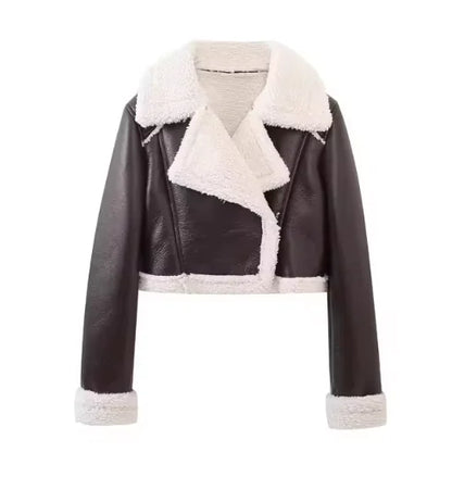 Marvette – Vintage Faux Leather Fur-Collar Jacket