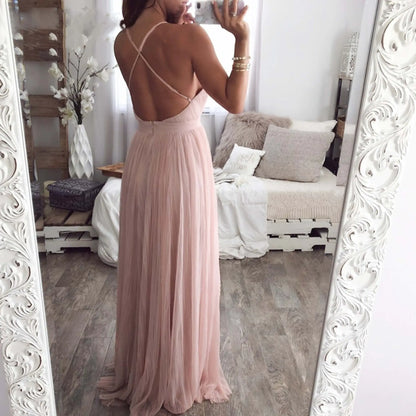 Rosé Allure Deep V-Neck Dress with Mesh Detail Pink Elegance