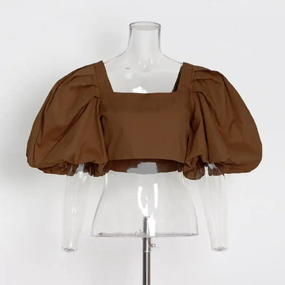 Autumn Fashion Square Collar Bubble Sleeve Tops for Women