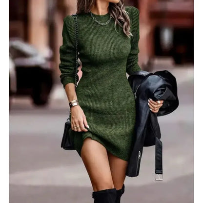 Solid Color Round Neck Long Sleeve Sexy Dress Sweater
