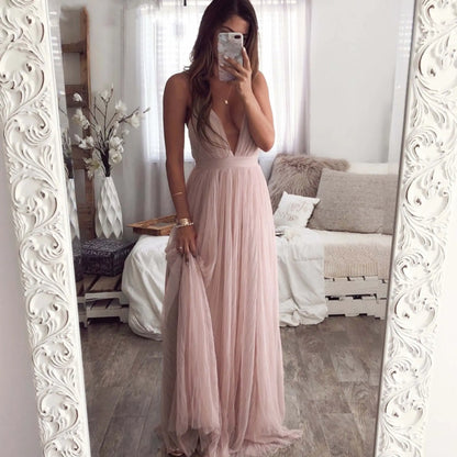 Rosé Allure Deep V-Neck Dress with Mesh Detail Pink Elegance
