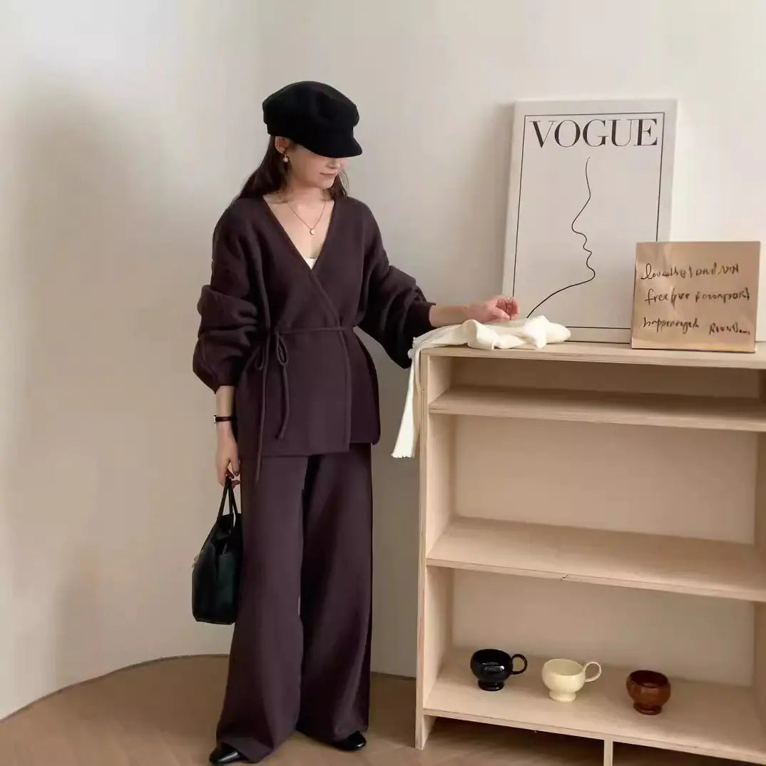 Cozy Cardigan &amp; Wide-Leg Knit Set