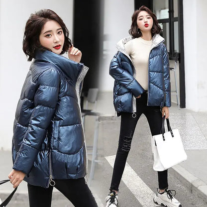 Shiny Down Jacket for Women, Short Winter Fashion