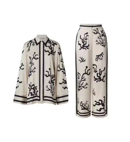 Elegant Women's Pants Set with Loose Lapel Shirt (One Set)