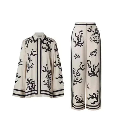 Elegant Women's Pants Set with Loose Lapel Shirt (One Set)