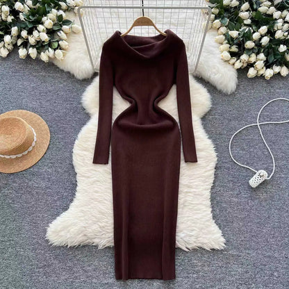 Off-Shoulder Knit Sheath Dress