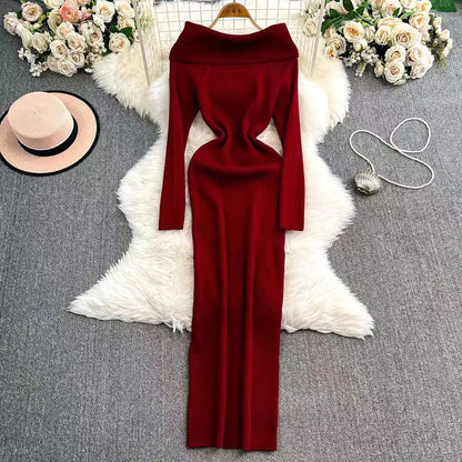 Off-Shoulder Knit Sheath Dress
