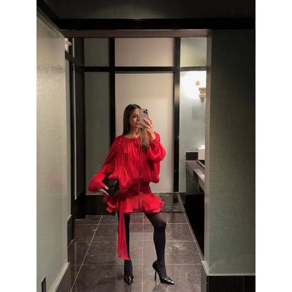 Sienna Bloom Ruched Tie Waist Short Dress