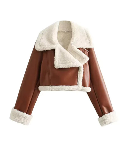 Marvette – Vintage Faux Leather Fur-Collar Jacket