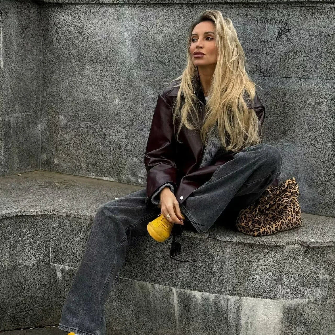 Marvella – Classic Lapel Faux Leather Jacket