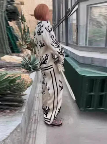 Elegant Women's Pants Set with Loose Lapel Shirt (One Set)