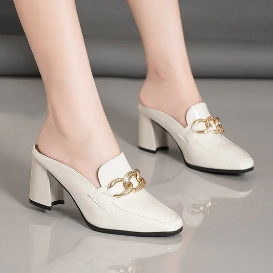 Women's Spring Summer Open-Toe High Heel Mules
