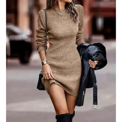 Solid Color Round Neck Long Sleeve Sexy Dress Sweater