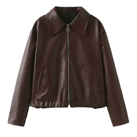 Marvella – Classic Lapel Faux Leather Jacket