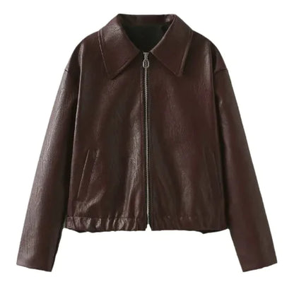 Marvella – Classic Lapel Faux Leather Jacket