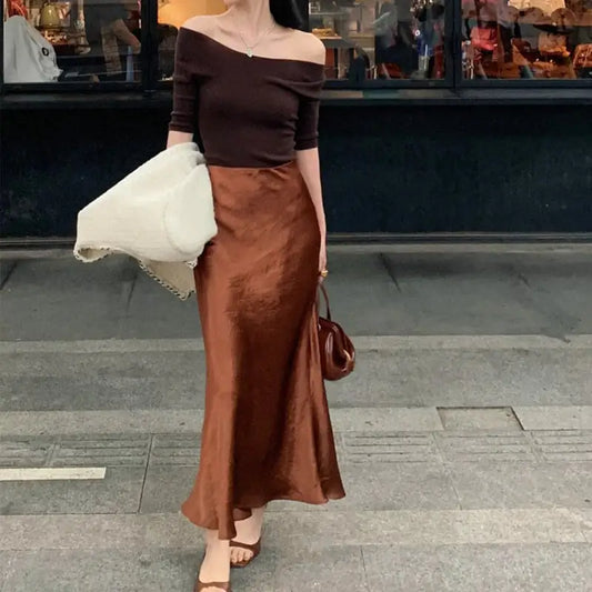 Marée Retro High-Waisted Fishtail Midi Skirt