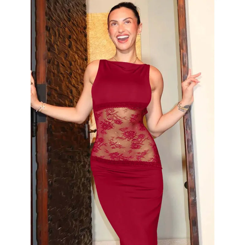 Hollow Backless Lace Maxi Dress