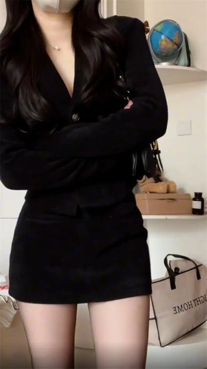 Black V-Neck Blazer Dress