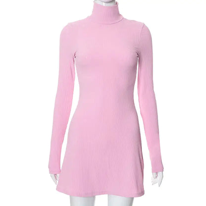 Anna Color Wool Turtleneck Dress