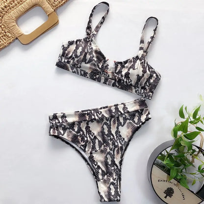 Leopard and Snake Print High Waist Bikini Set stylish Summer 2025