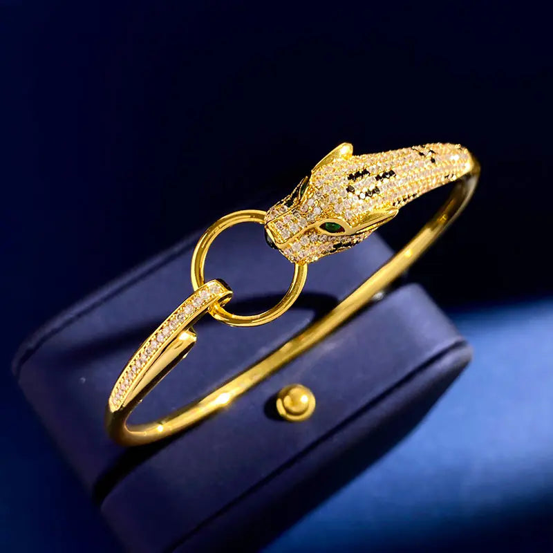 Rose Gold Leopard Diamond Ring Bracelet