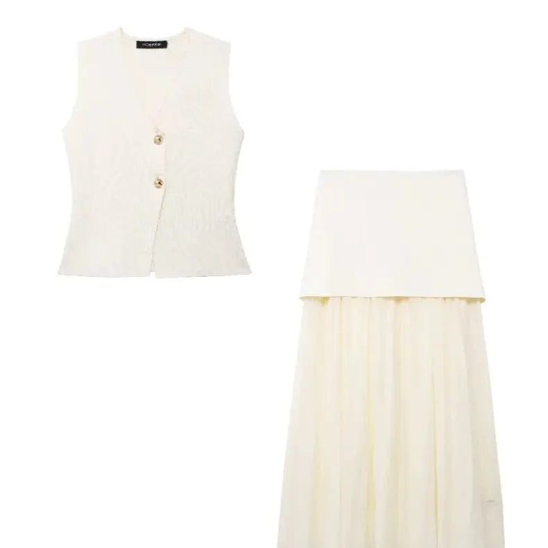Women's Knitted Vest & Pleated Skirt Set