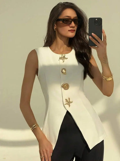 Yasmina V-Neck Button Vest