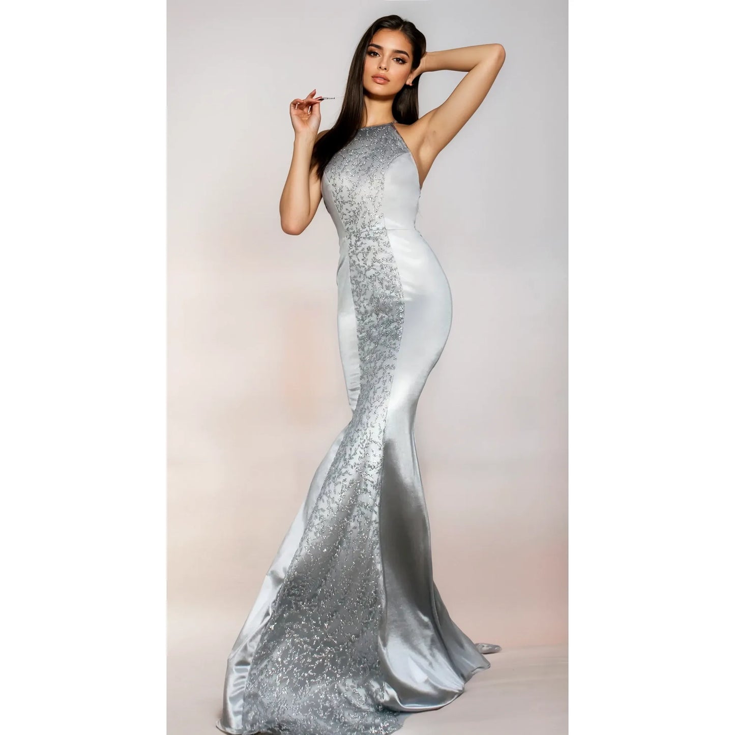 Sexy Backless Dress with Halter Neck Long Skirt