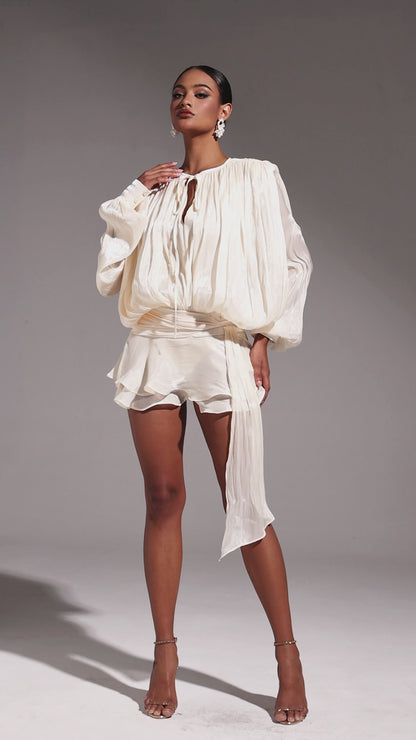 Sienna Bloom Ruched Tie Waist Short Dress