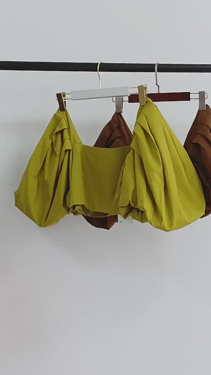 Autumn Fashion Square Collar Bubble Sleeve Tops for Women