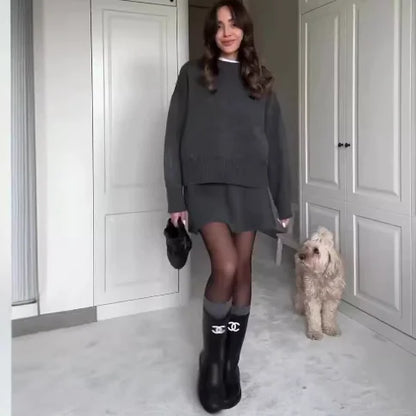 Solid Casual Preppy Knit Short Set (One Set)