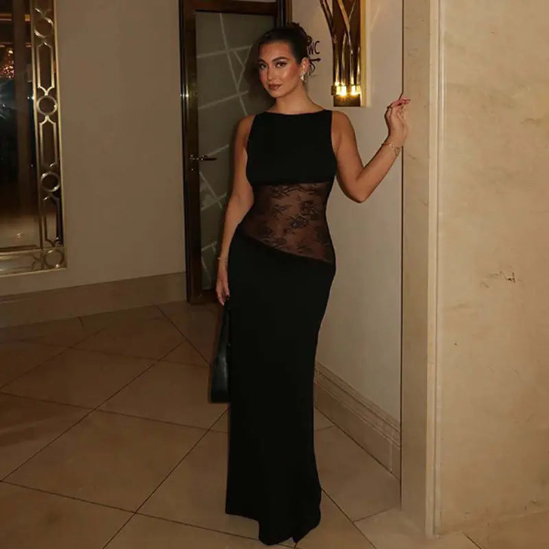 Hollow Backless Lace Maxi Dress