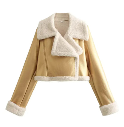 Marvette – Vintage Faux Leather Fur-Collar Jacket