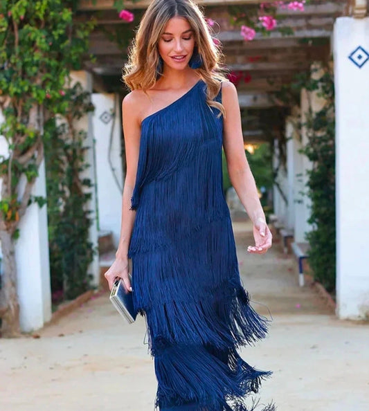 Helena  Asymmetrical Fringe Dress