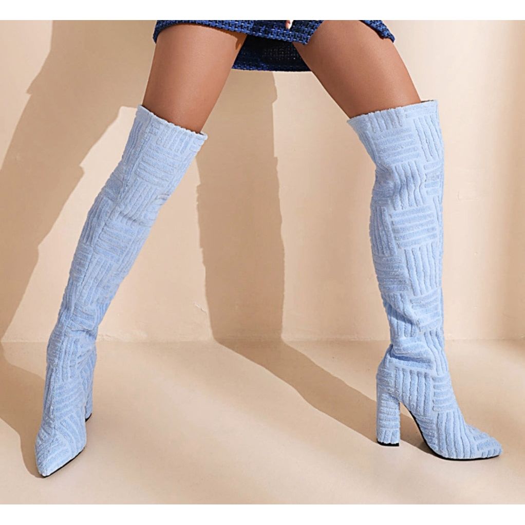 Chunky Heel Suede Thigh High Boots for Women