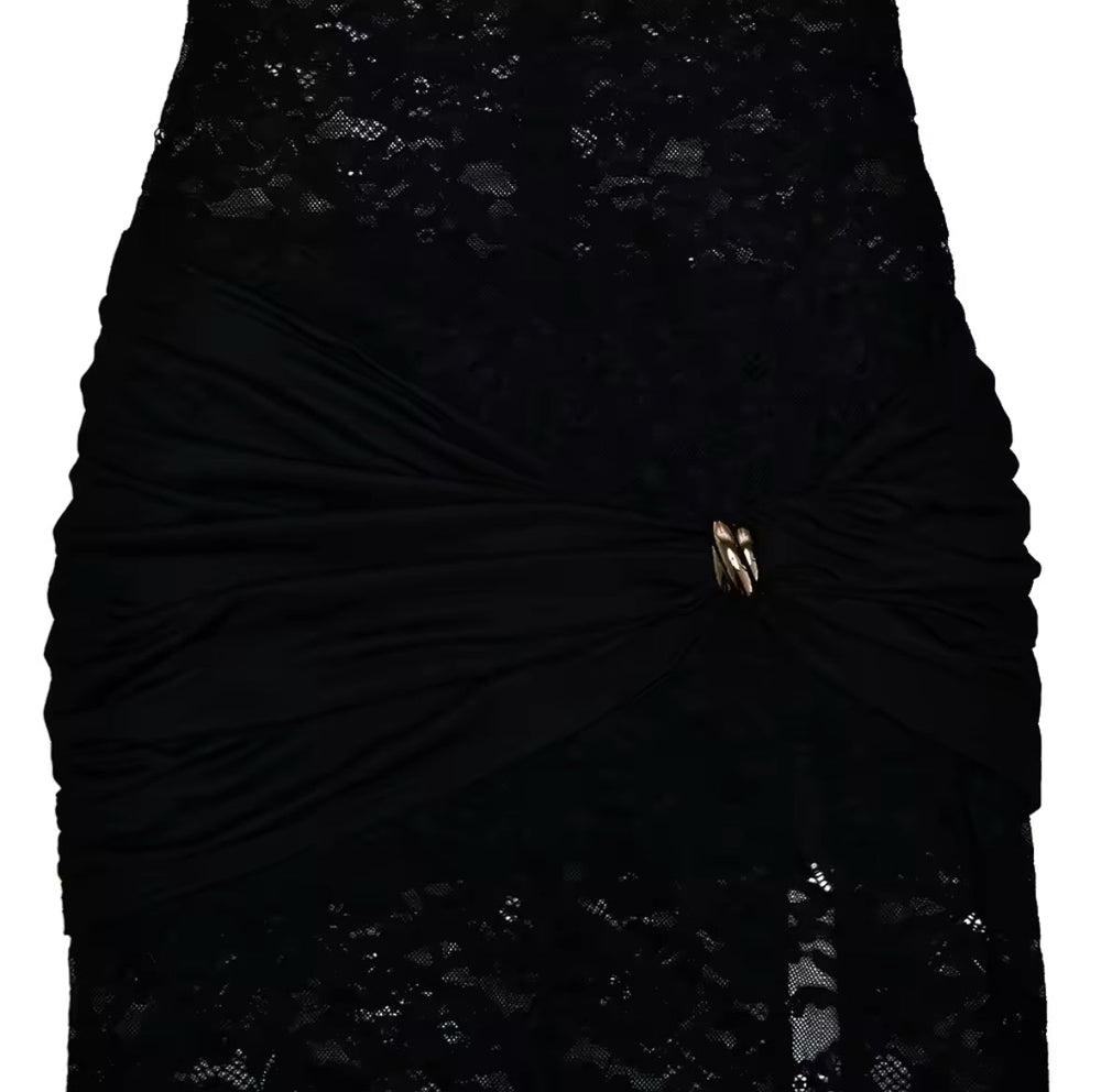 Hollow Out Lace High Slit Dress