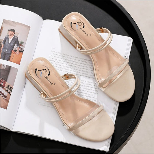 Korean Style High Heel Two-Wear Women's Slippers