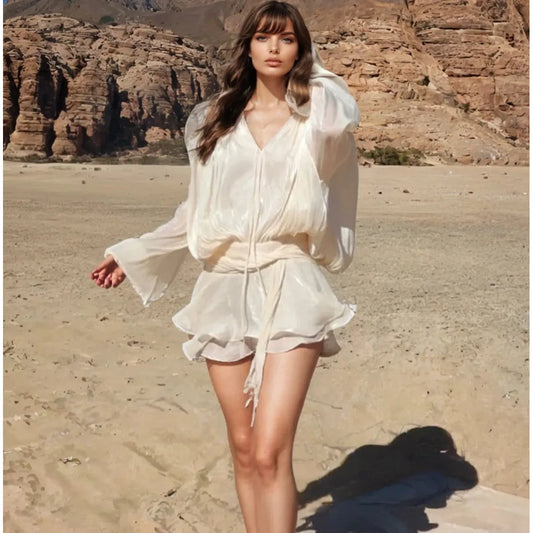 Serena Bloom Ruched Tie Waist Short Dress