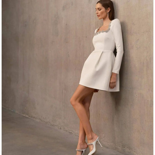Ivory Icon White Long Sleeve Socialite Dress with Metal Details
