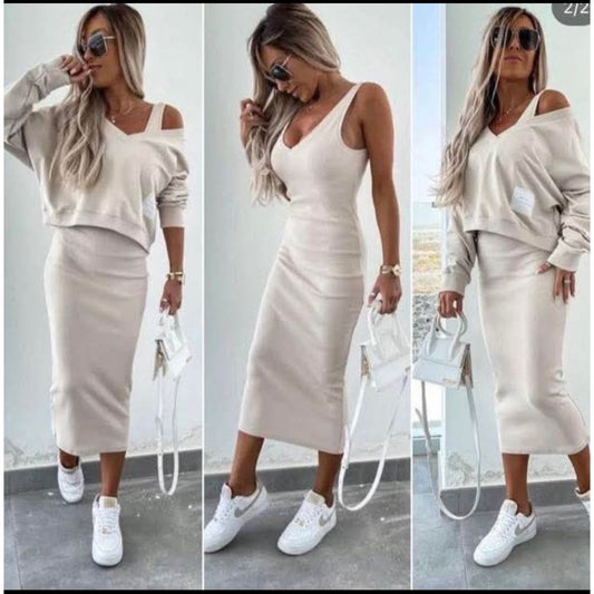 Women's V-neck Vest Sweater & Skirt Set 2025