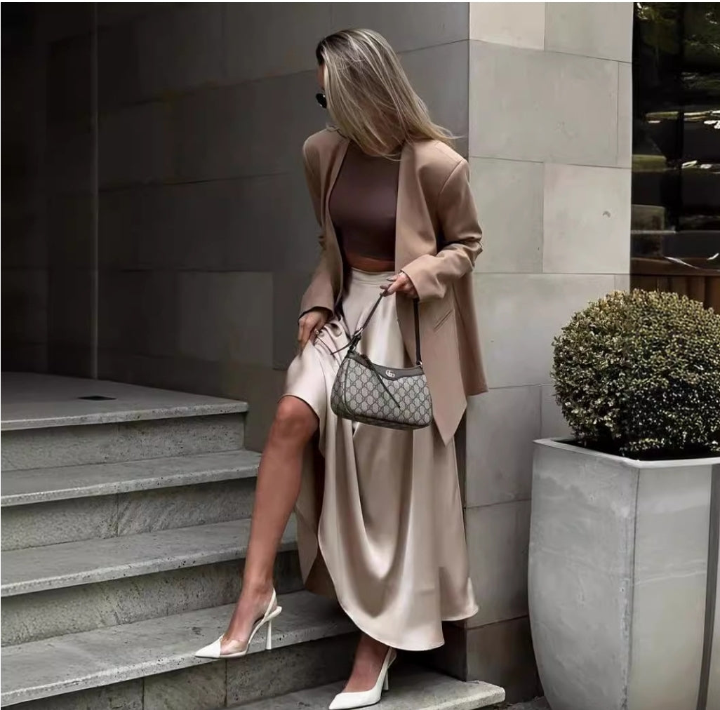 Silkline Flow Satin Long Skirt