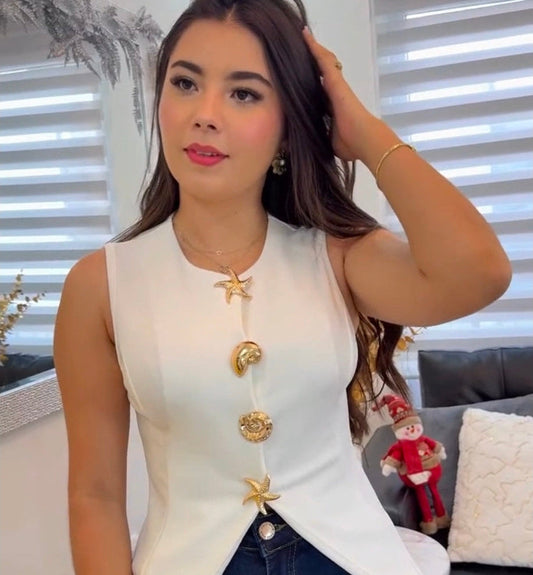 Yasmina V-Neck Button Vest