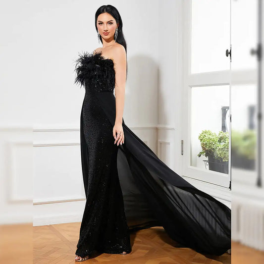 Antonia Black Sequin Evening Dress – Backless Sleeveless