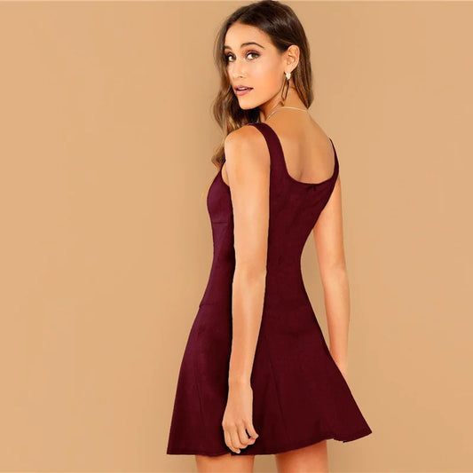 Élan GraceSleeveless Midi Swing Dress Square Neck