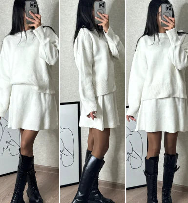 Solid Casual Preppy Knit Short Set (One Set)