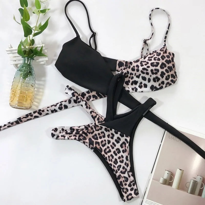 Leopard and Snake Print High Waist Bikini Set stylish Summer 2025