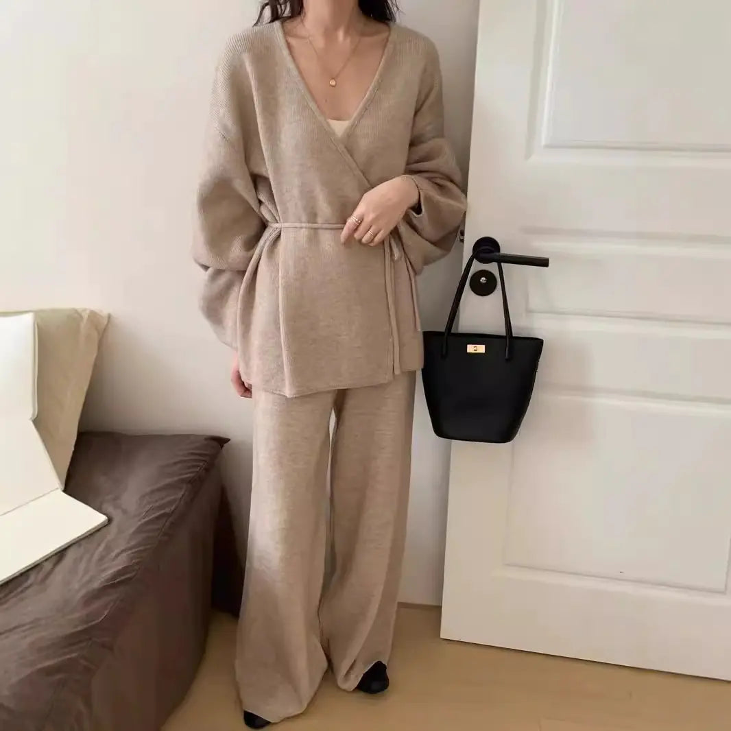 Cozy Cardigan &amp; Wide-Leg Knit Set