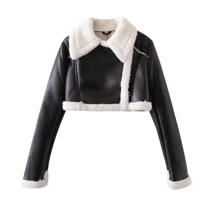 Marvette – Vintage Faux Leather Fur-Collar Jacket