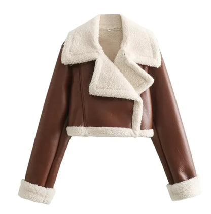 Marvette – Vintage Faux Leather Fur-Collar Jacket